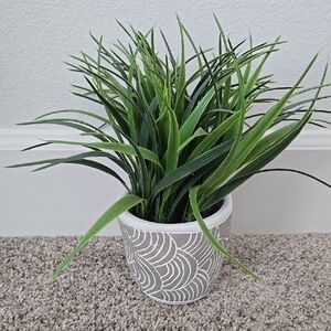 Green Faux Plant in Decorative Pot